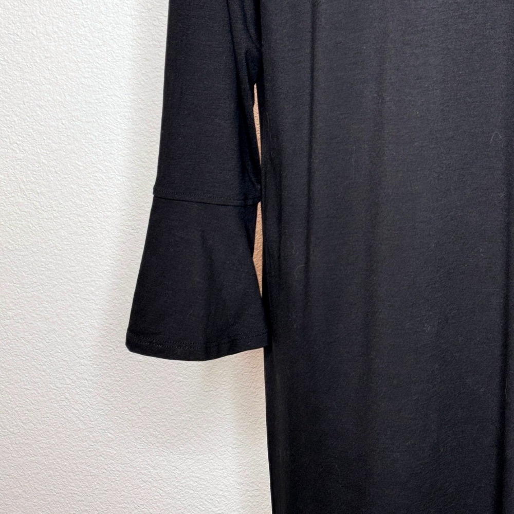 EILEEN FISHER Midi Lyocell Dress Petite LG Black 3/4 Bell Sleeves Boat Neck Ltwt - Picture 6 of 9